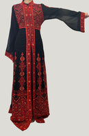 Dhuha Red Tatreez Embroidered Palestinian Kaftan Thobe (2 Piece Set)