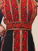 Eve Red Tatreez Embroidered Palestinian Kaftan Thobe (3 Piece Set)