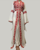 Eve Red Tatreez Embroidered Palestinian Kaftan Thobe (3 Piece Set)