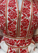 Eve Red Tatreez Embroidered Palestinian Kaftan Thobe (3 Piece Set)