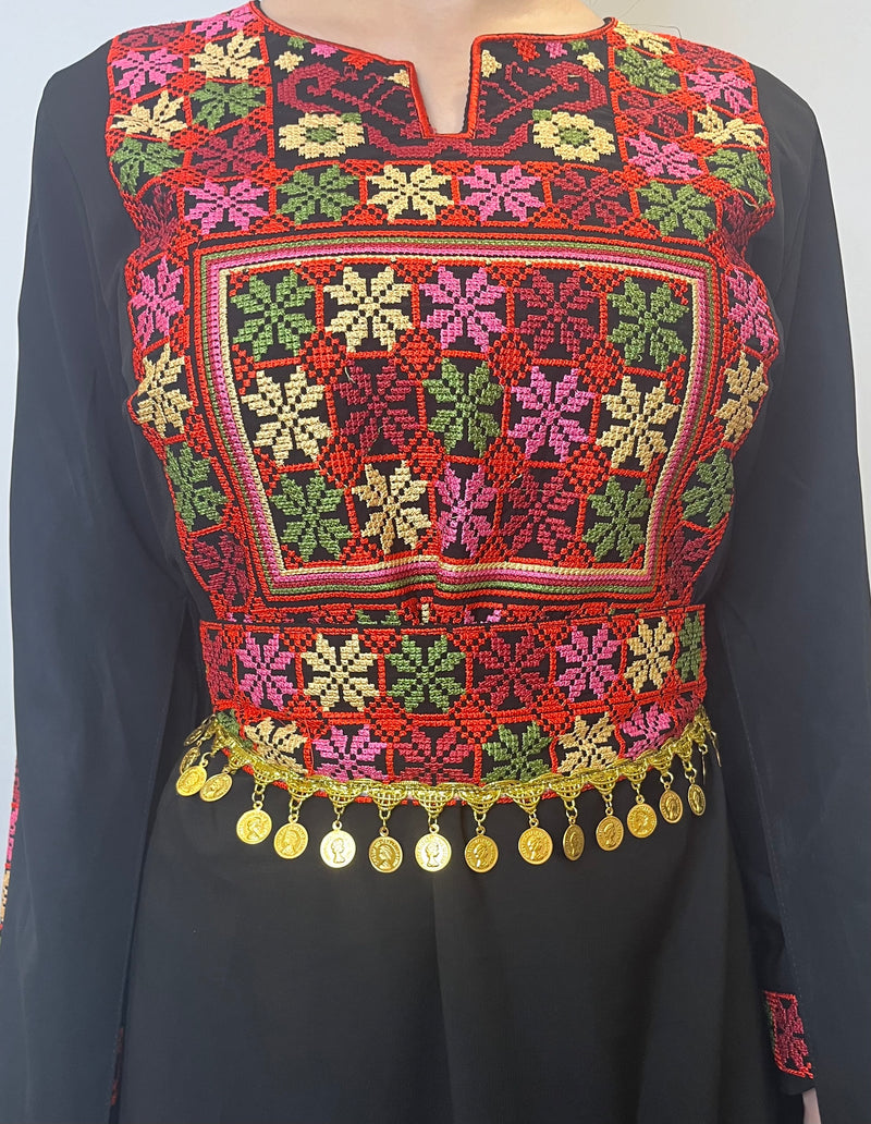 Jamila Colorful Tatreez Embroidered Palestinian Thobe Dress