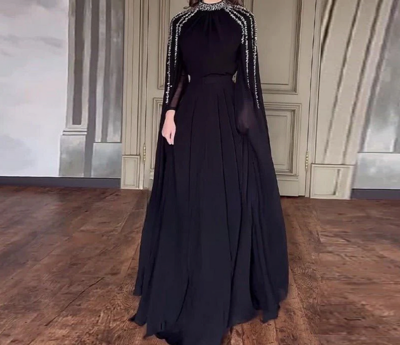 Luxury Embellished Chiffon Cape Shawl Evening Dress Luxury Embellished Chiffon Cape Shawl Evening Dress