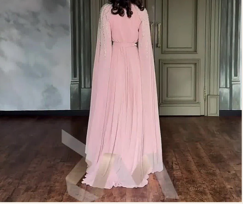 Luxury Embellished Chiffon Cape Shawl Evening Dress Luxury Embellished Chiffon Cape Shawl Evening Dress