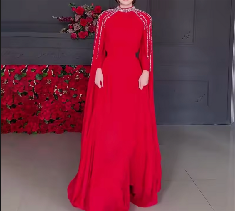 Luxury Embellished Chiffon Cape Shawl Evening Dress Luxury Embellished Chiffon Cape Shawl Evening Dress