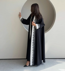 Mona Monochrome Contrast Lace Edge Open Abaya