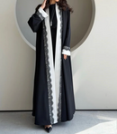 Mona Monochrome Contrast Lace Edge Open Abaya