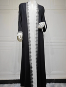 Mona Monochrome Contrast Lace Edge Open Abaya