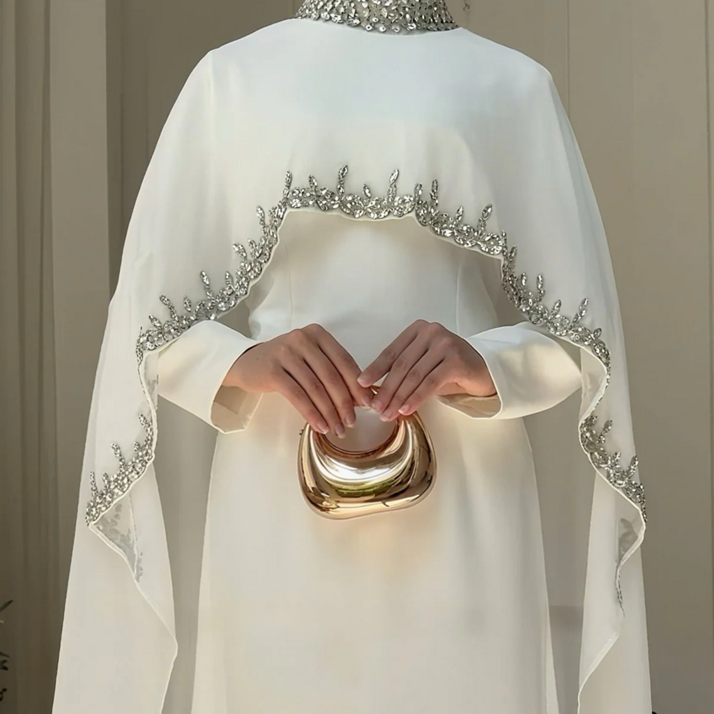 Luxury Rhinestone Embellished Cape Shawl Evening Dress Luxury Rhinestone Embellished Cape Shawl Evening Dress