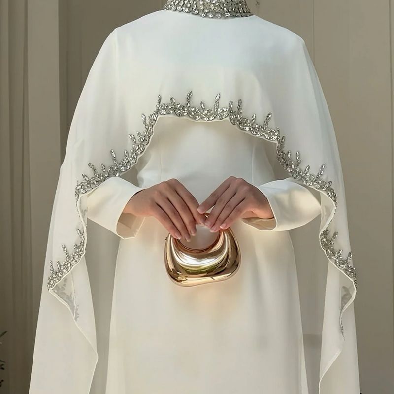 Luxury Rhinestone Embellished Cape Shawl Evening Dress Luxury Rhinestone Embellished Cape Shawl Evening Dress