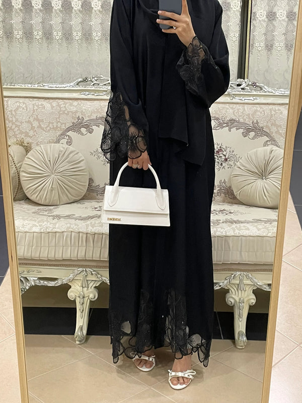 Made in UAE Black Lace Abaya