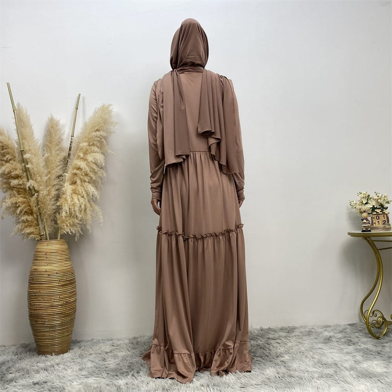 Maternity & Nursing Essential Front Zipper Ruffles Maxi Dress