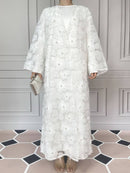Ethereal Bloom Mesh Open Abaya (Handmade)