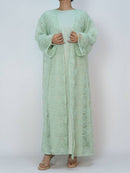 Ethereal Bloom Mesh Open Abaya (Handmade)