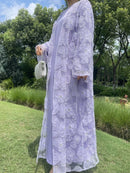 Ethereal Bloom Mesh Open Abaya (Handmade)