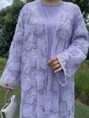 Ethereal Bloom Mesh Open Abaya (Handmade)