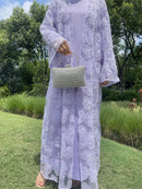 Ethereal Bloom Mesh Open Abaya (Handmade)