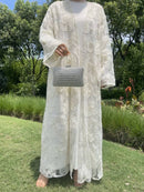 Ethereal Bloom Mesh Open Abaya (Handmade)