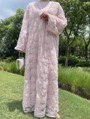 Ethereal Bloom Mesh Open Abaya (Handmade)