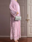 Ethereal Bloom Mesh Open Abaya (Handmade)