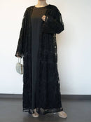 Ethereal Bloom Mesh Open Abaya (Handmade)