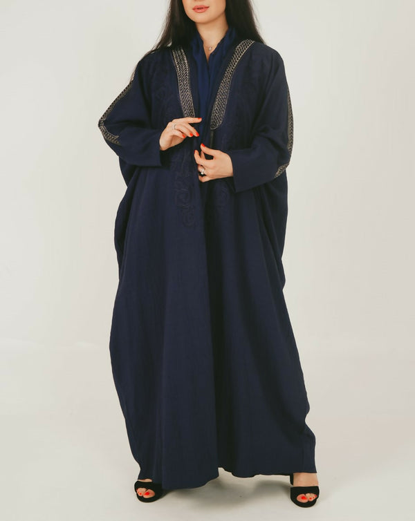 Navy Open Abaya with Embroidery Design (Saudi-Style)