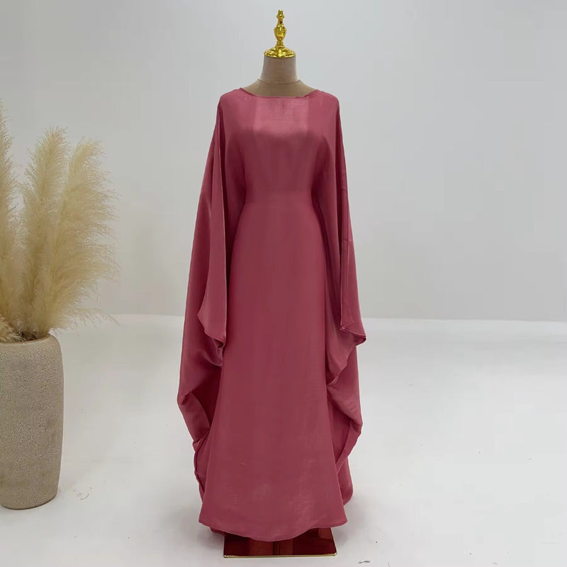 Baraa Batwing Satin Sleeve Abaya Maxi Dress