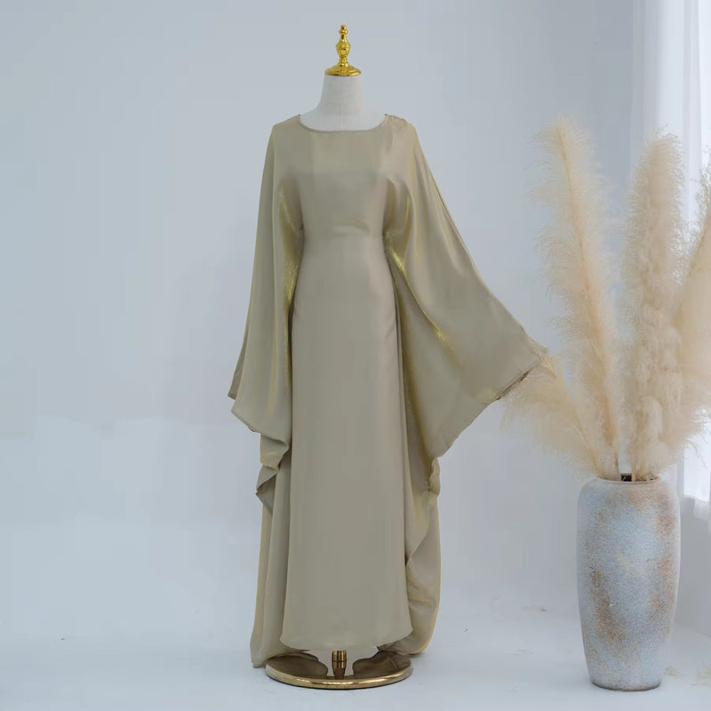 Baraa Batwing Satin Sleeve Abaya Maxi Dress