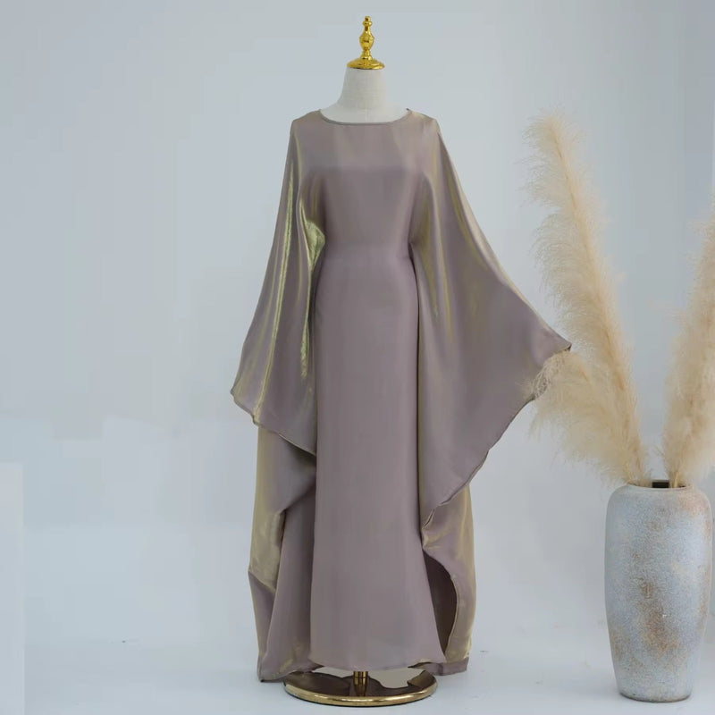 Baraa Batwing Satin Sleeve Abaya Maxi Dress
