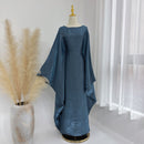 Baraa Batwing Satin Sleeve Abaya Maxi Dress