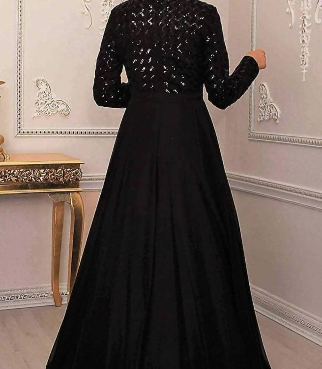 Aisha Gown black chiffon sequin high-waist back