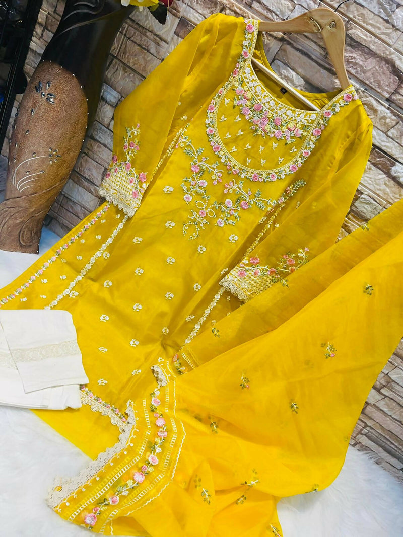 Mustard Organza Pakistani Dress