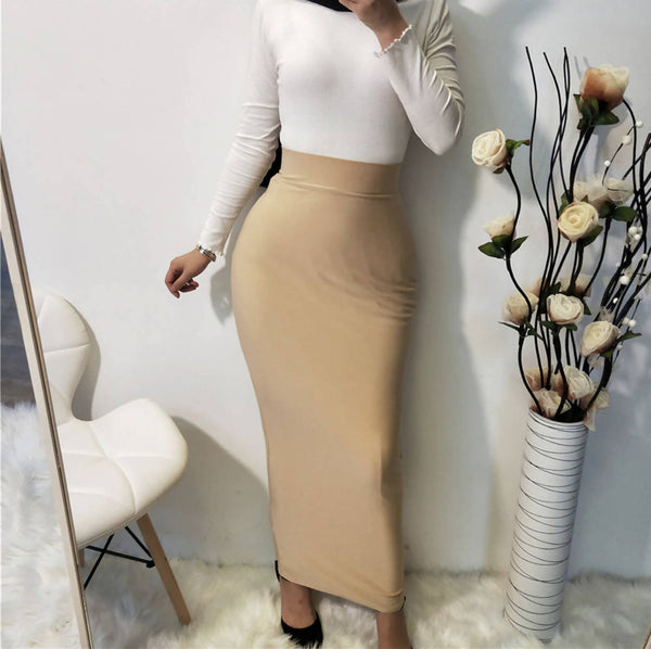 tan Maxi Fitted Pencil Skirt hourglass figure