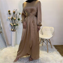 caramel Satin Wrap Dress tie-belt