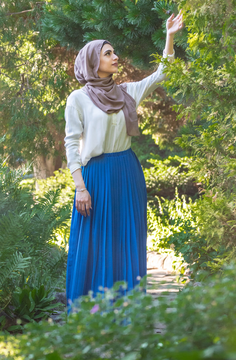 Victoria Pleated Maxi Skirt blue elastic waist