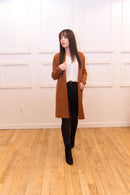 Woman wearing Alaa Rahme Brown Cardigan