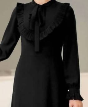 Black Noor Dress elegant ribbon collar