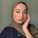 Premium Medina Silk Hijab Olive Green blue top