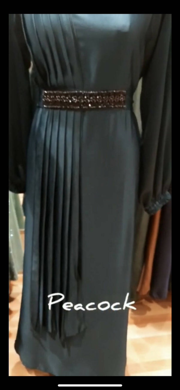 Handworked Pleated Abaya With Adjustable Belt