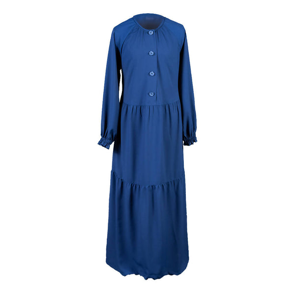 blue abaya buttoned tiered custom