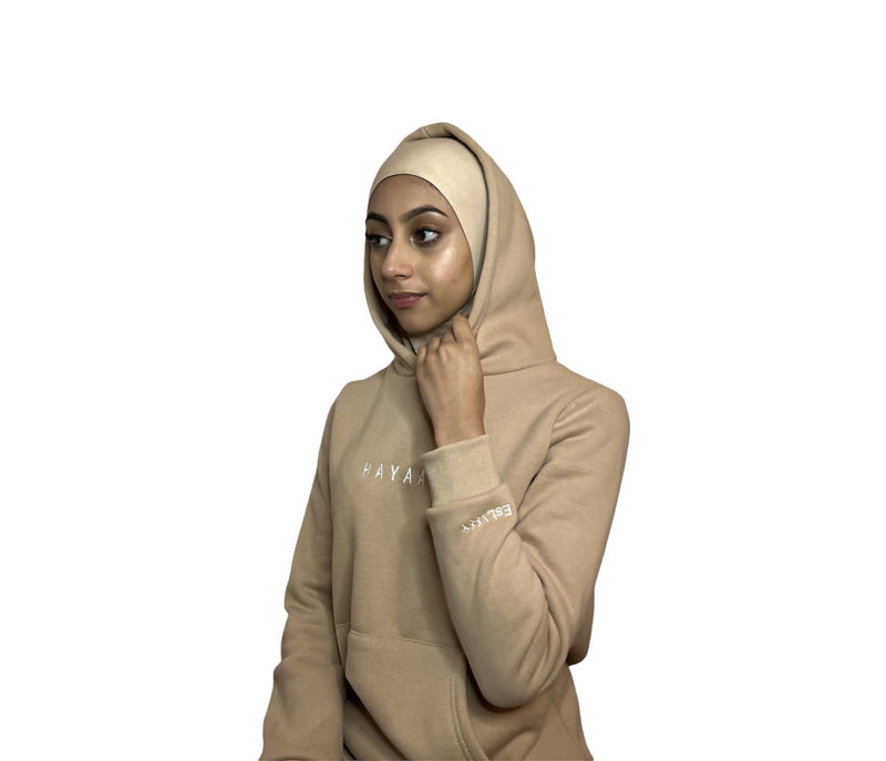 cream Tahitian Satin-Lined Hoodie with Hijab