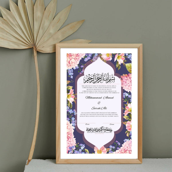 The Floral Keyhole Contract is a custom bespoke nikkah or anniversary contract.