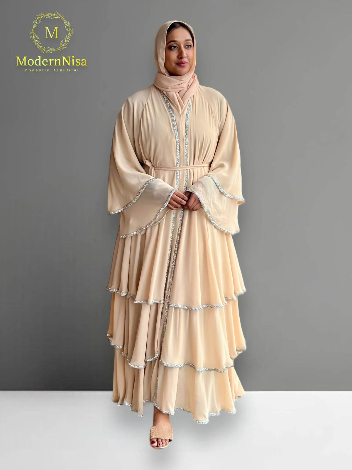 french connection bex beaded dress Jasmin Open Abaya Set With Inner Dress – Modista main image 1