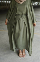 Olive 3 Piece Linen Abaya