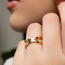 Model wearing Enchanted Supernova Ring criss cross x