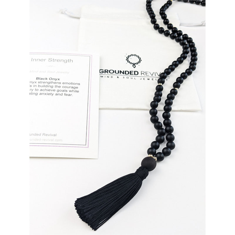 Black Onyx Tassel Tasbih | Women's Islamic Prayer Beads, 99 Beads