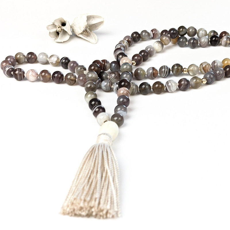 Botswana Agate Tassel Tasbih | Women's Islamic Prayer Beads, 99 Beads