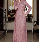 Shamsa Evening Gown maxi pink long-sleeve sequin 