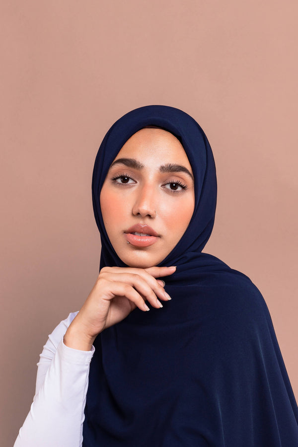 Premium Medina Silk Hijab Navy Blue flowy