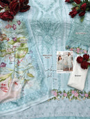 Fully embroidered cambric cotton suit with pearls, sequins, dorri work and a neckline with a crystal border.