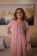 Woman Pink Kaftan with Crystals brown green genuine